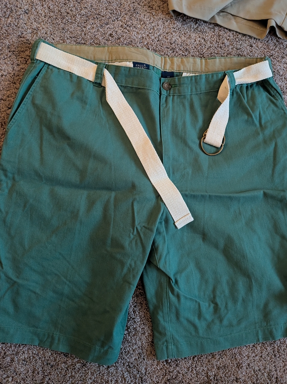 Falls Creek Two-Tone Cotton Shorts - Green & Red With Belts 1 Pair Of Chaps Beig - Picture 2 of 7